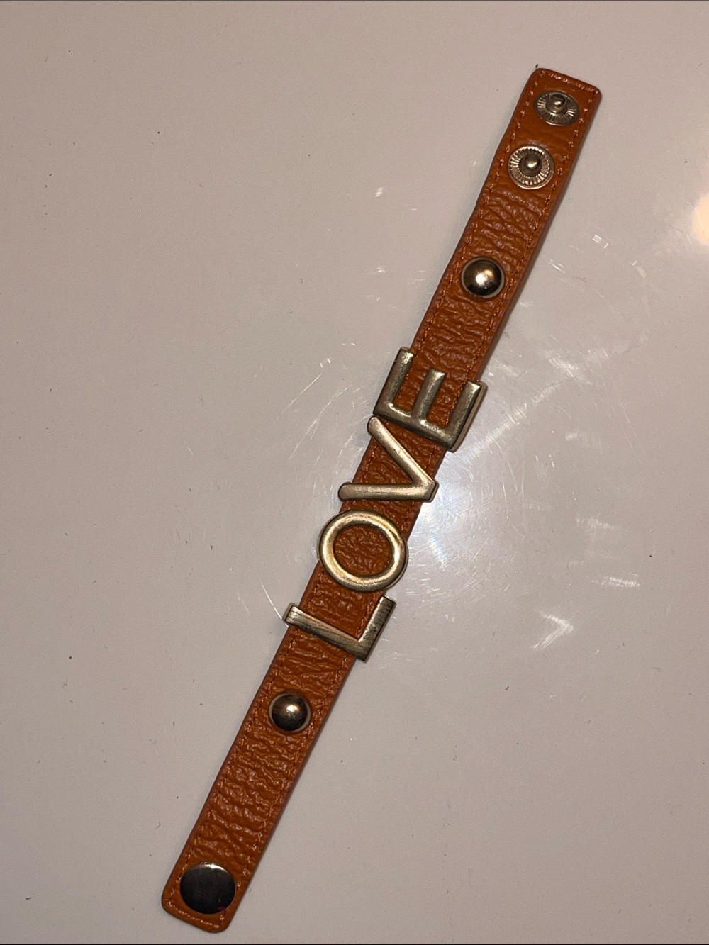 LOVE Embellished Brown Leather Bracelet